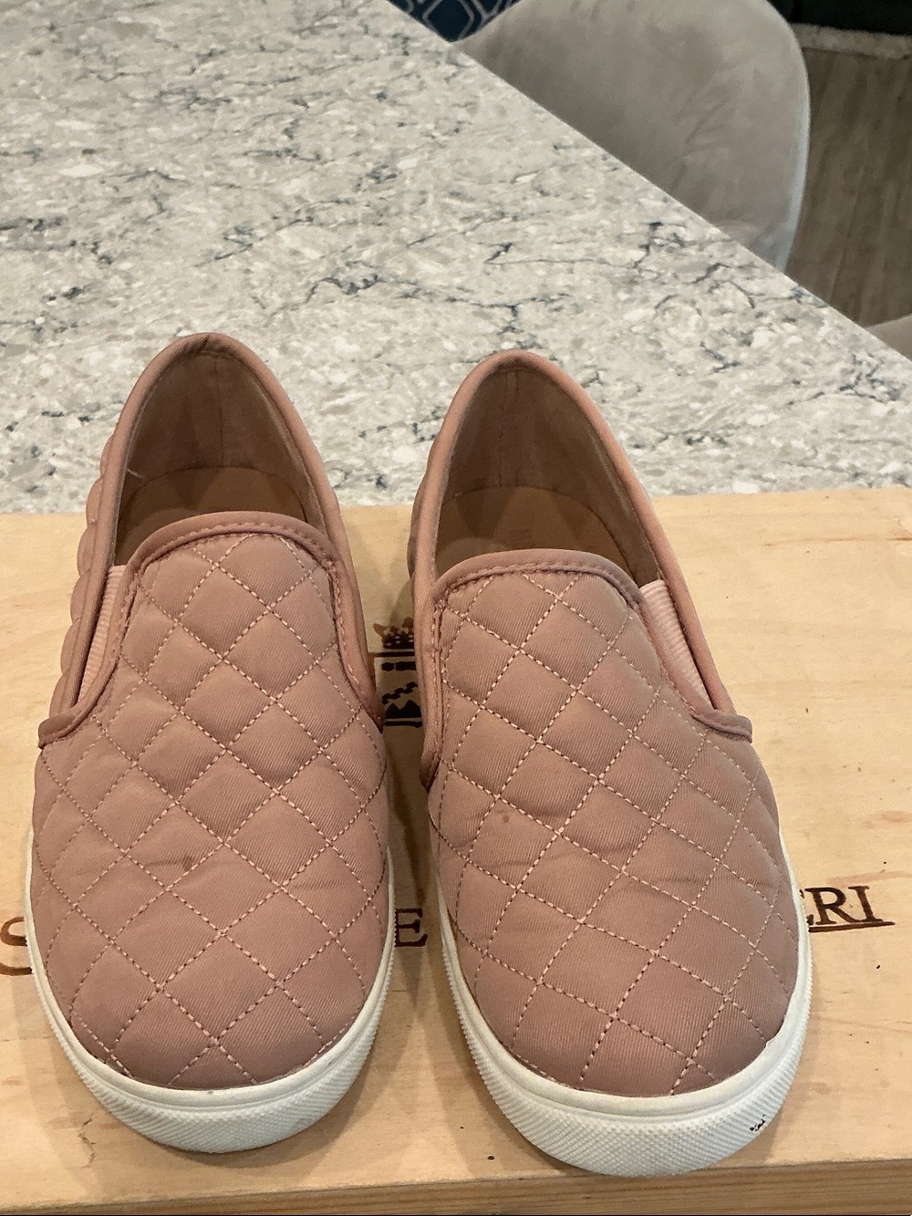 Moschino Quilted Slip-On Flats in Blush Pink
